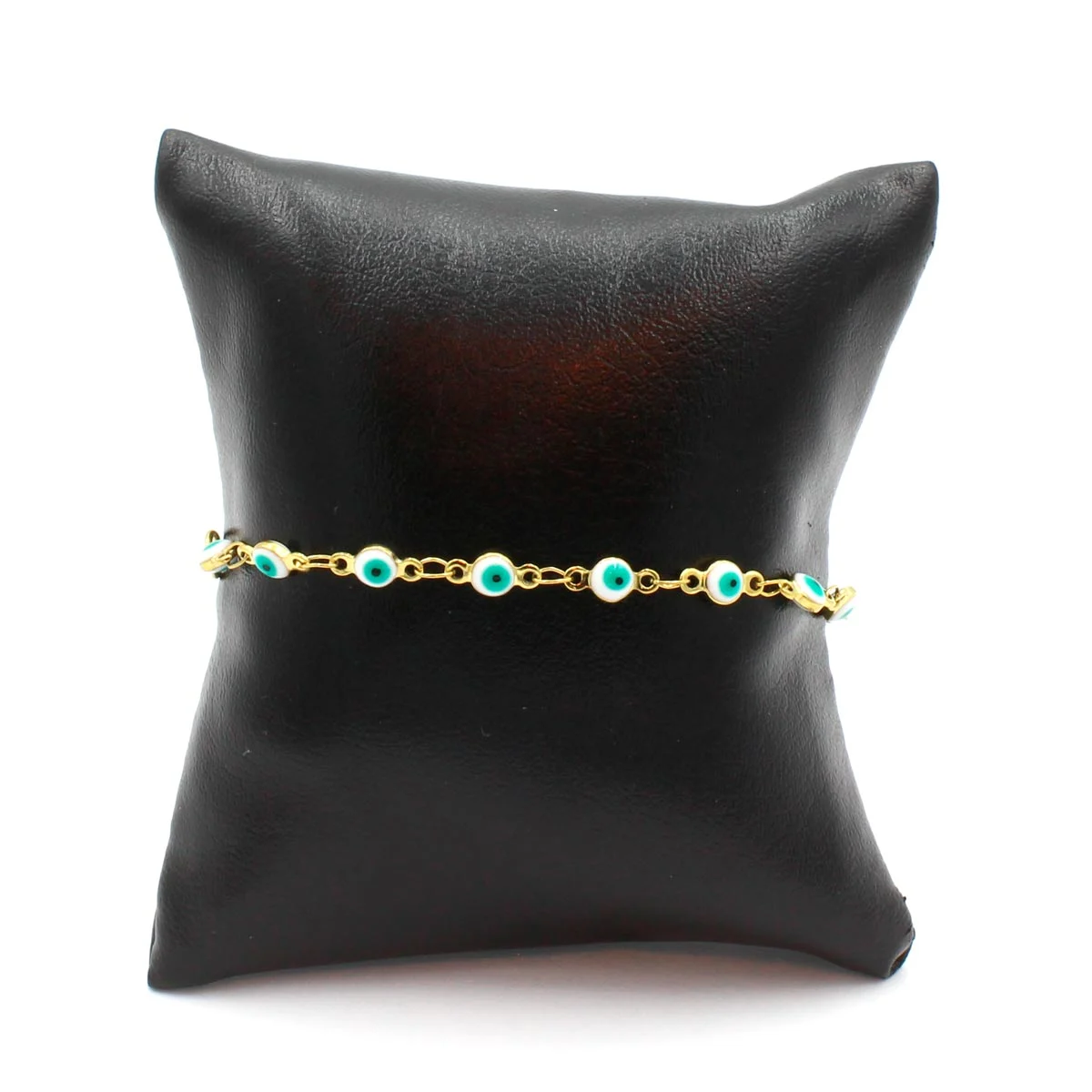 Pulsera Acero Inox Dorado Ojo Turco Azul Turqueza