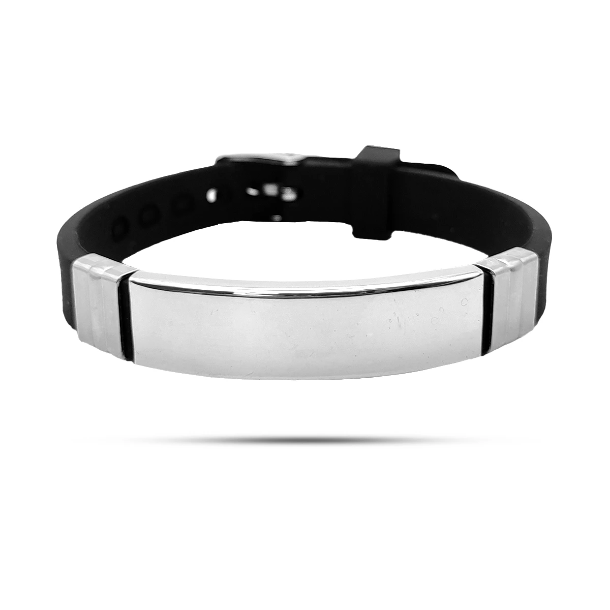Pulsera Acero Inox Caucho Placa Lisa Correa Hebilla