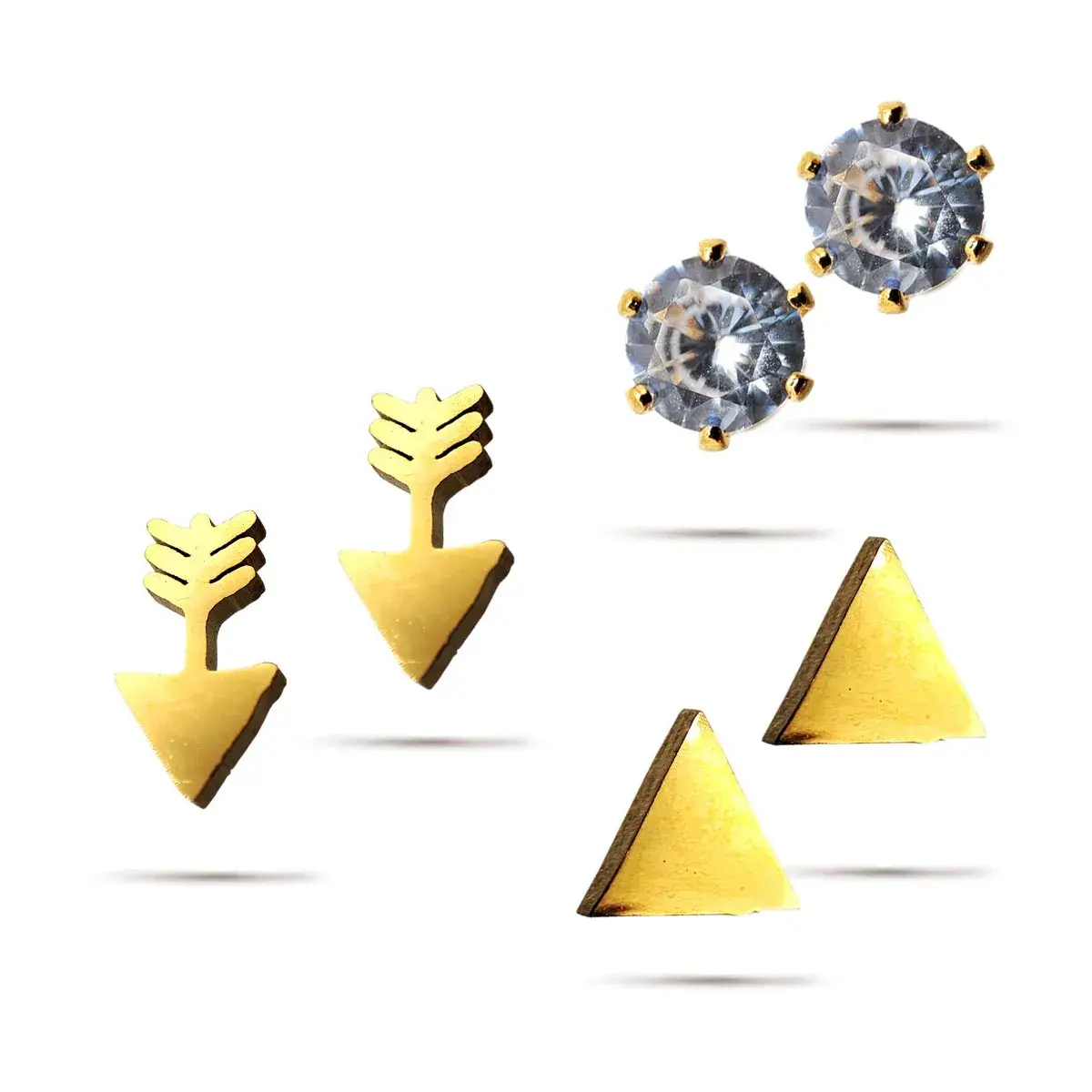 Triple Par Broqueles Acero Flechas Cristales Triangulo