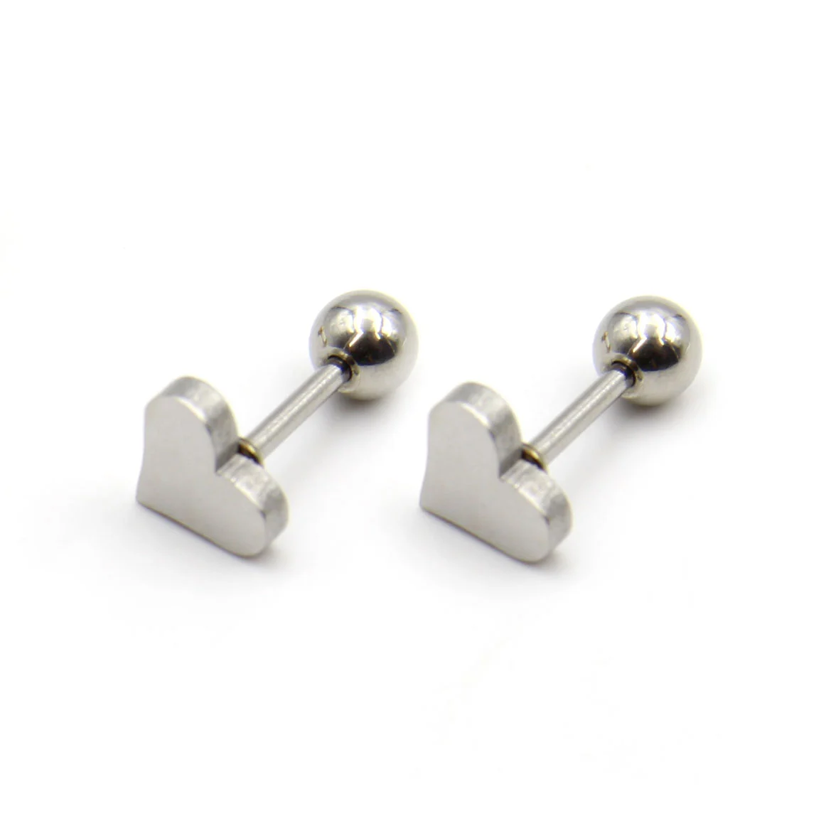 Aretes Acero Plateado Broquel Dormilón Corazón
