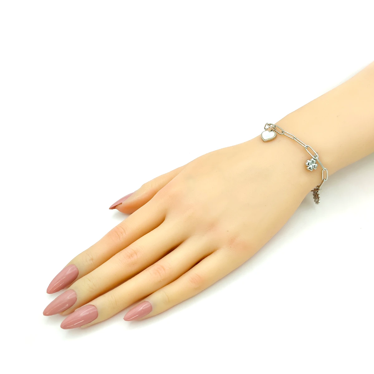 Pulsera Acero Plateado Colgantes Naturaleza Corazón