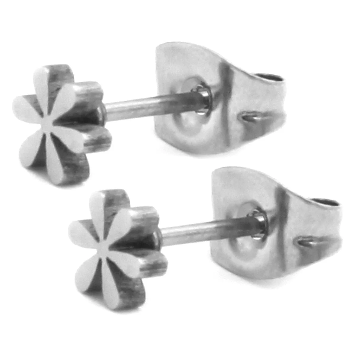 Arete Tipo Broquel Acero Plateado Mini Flor Lisa Sencilla