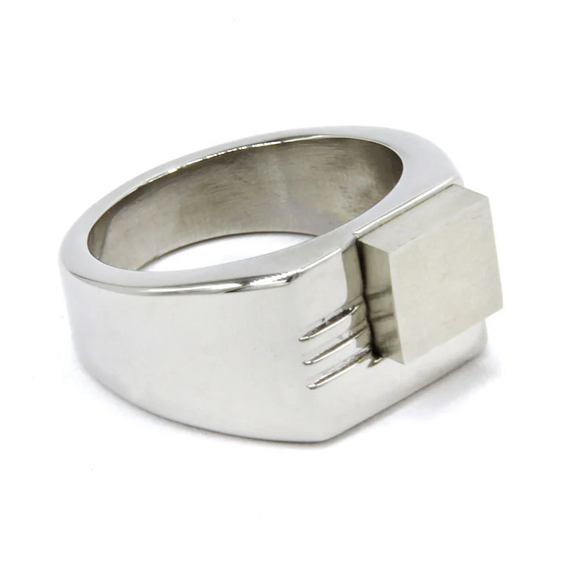 Anillo Acero Inox Plateado Cuadro Liso Lineas