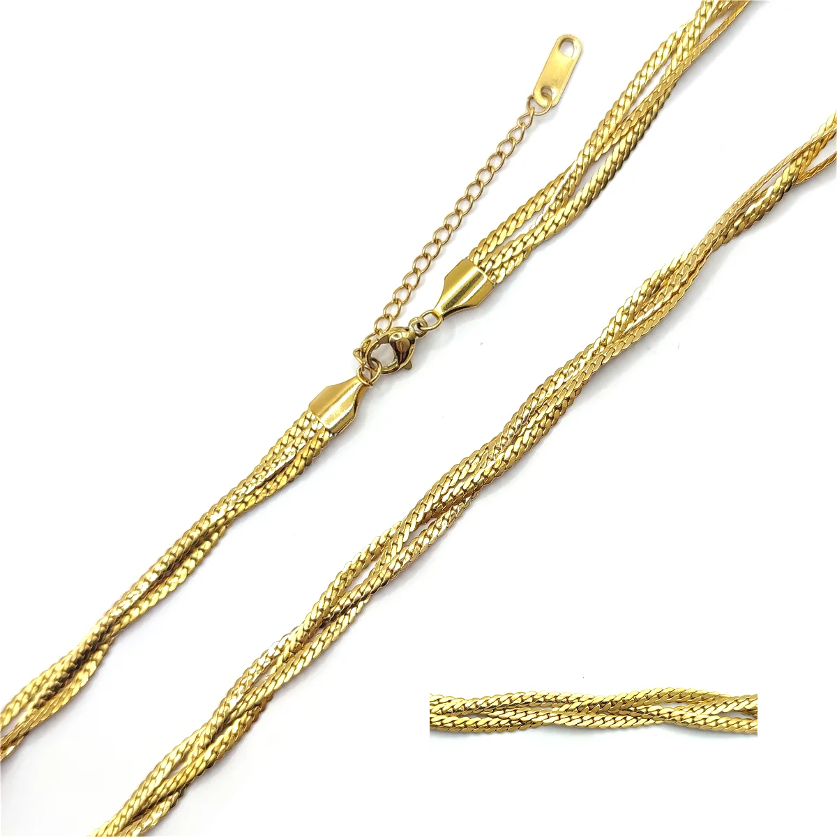 Cadena Acero Dorado Inox Planchada Triple Trenzada Plana