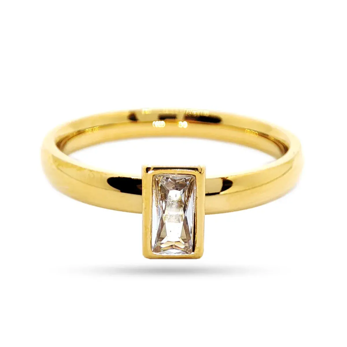 Anillo Acero Dorado Mujer Elegante Zirconia Rectangular