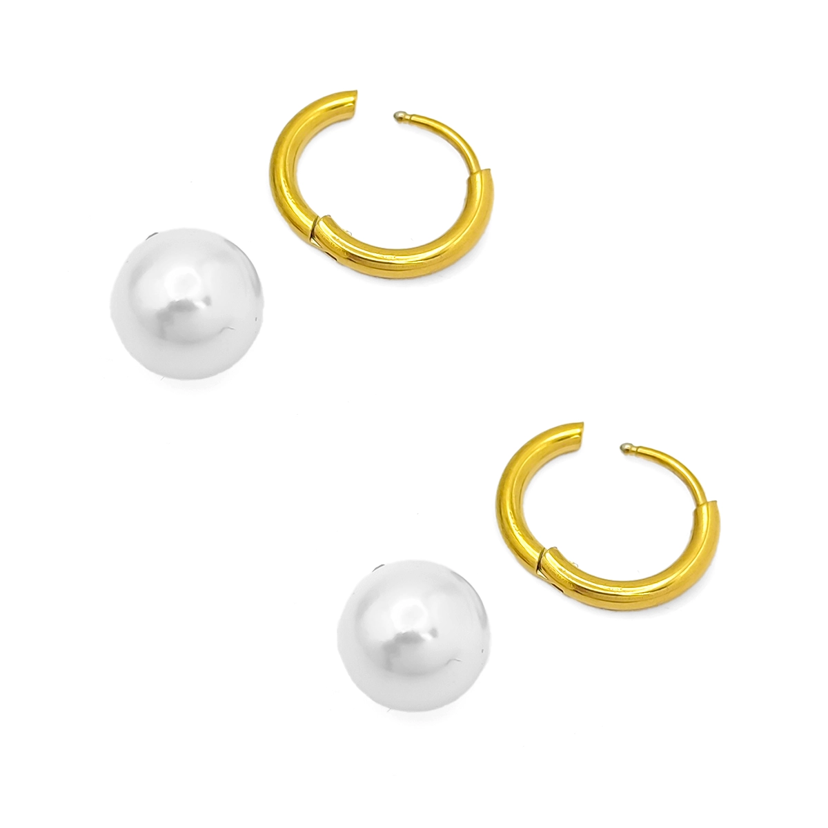 Aretes  Acero  Dorado Arracada Huggies Perla Colgante