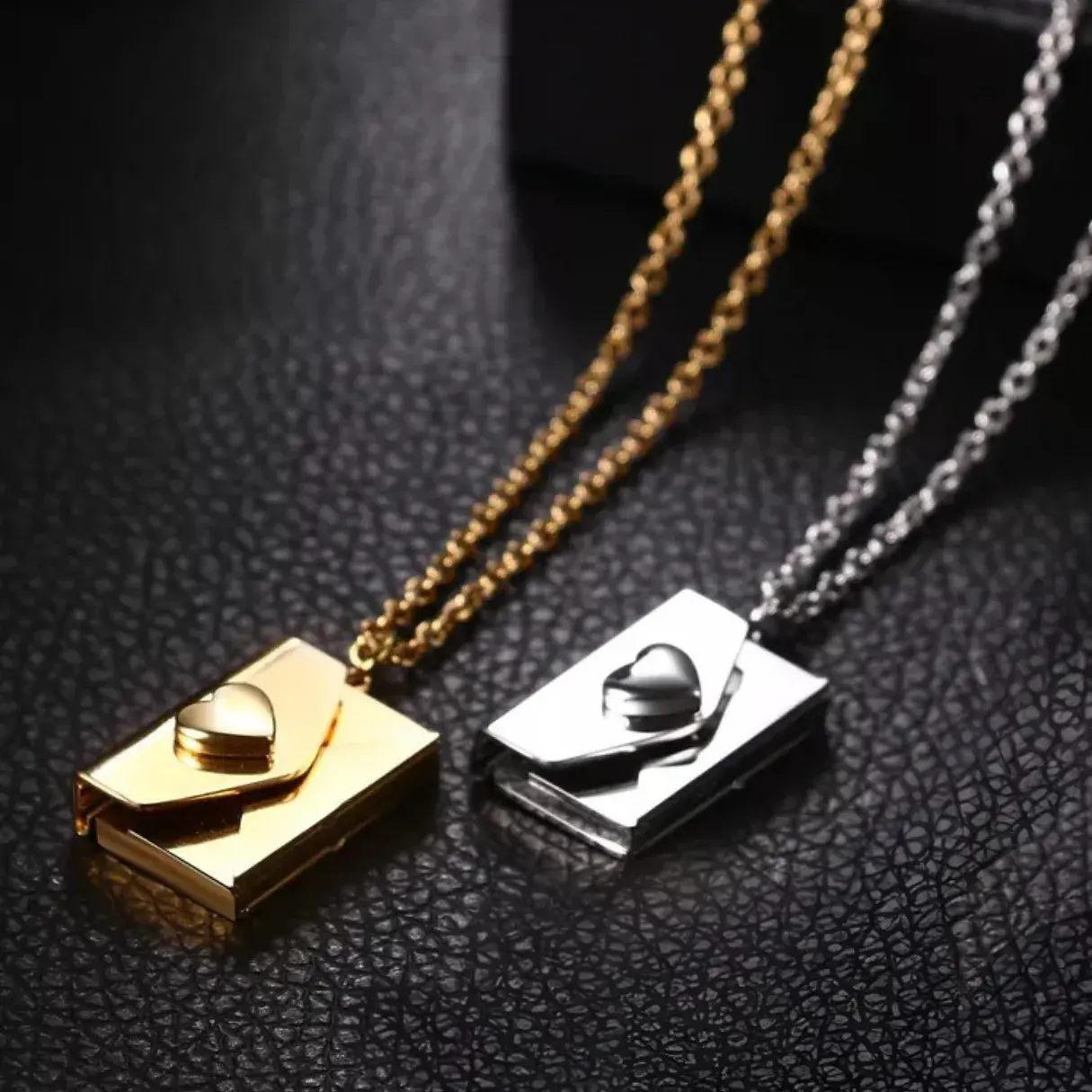 Collar Acero Sobre Corazon Carta Love You Para Grabado