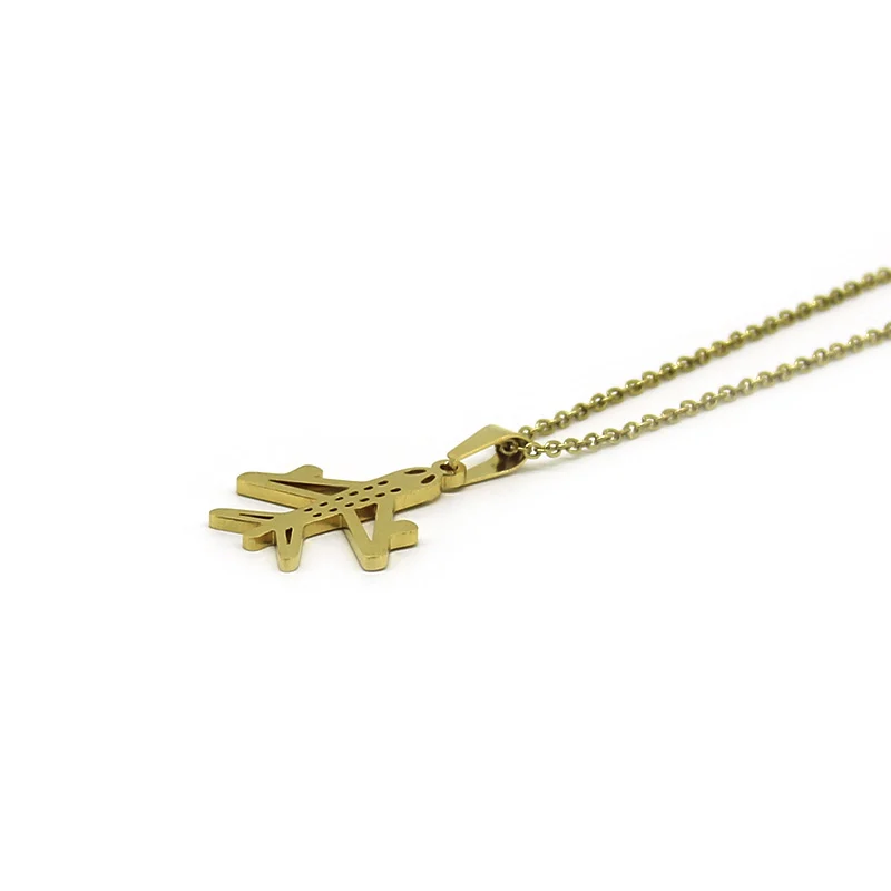 Collar Acero Dorado Dije Avión Viaje Vuelo