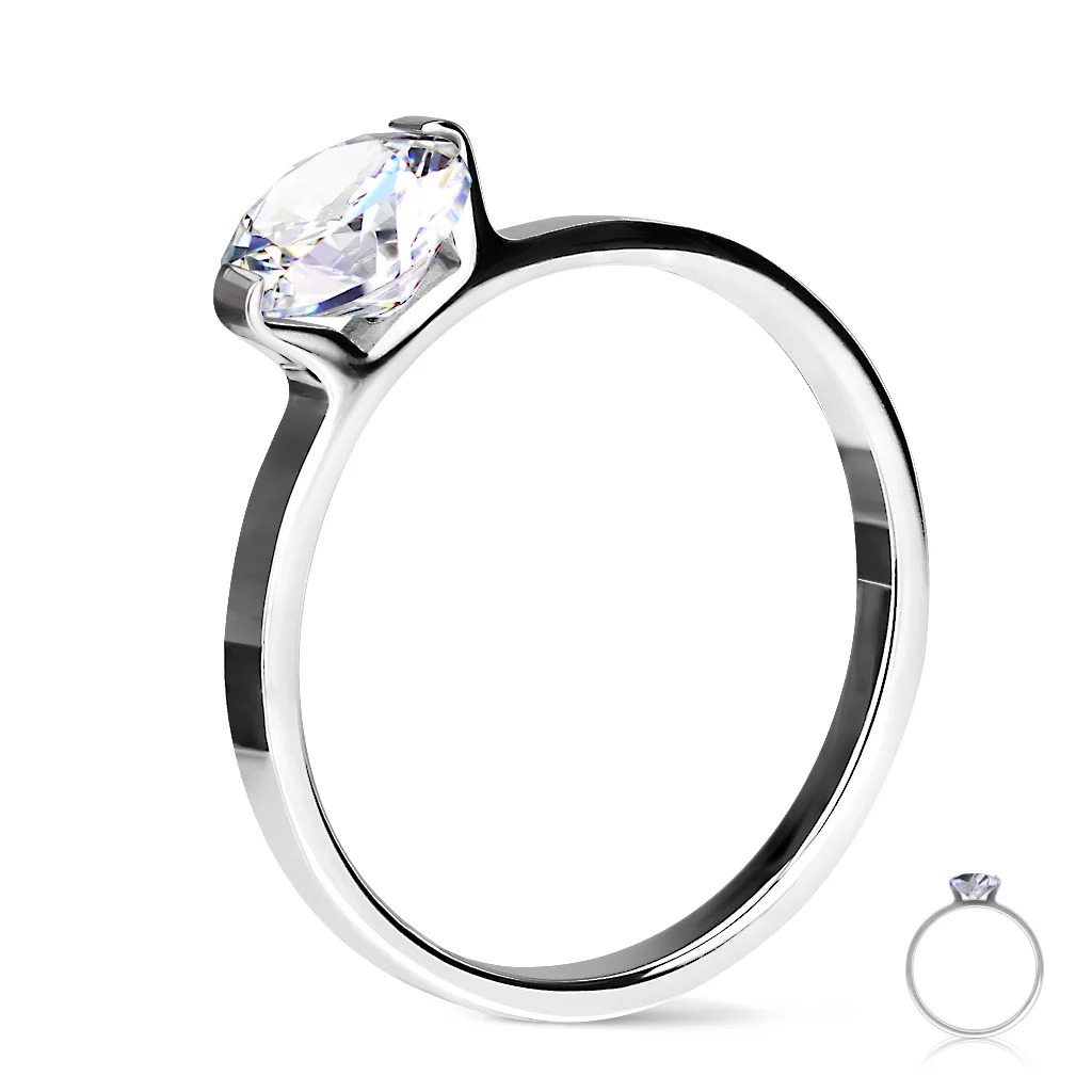 Anillo Acero Tipo Compromiso Shine Solitaire