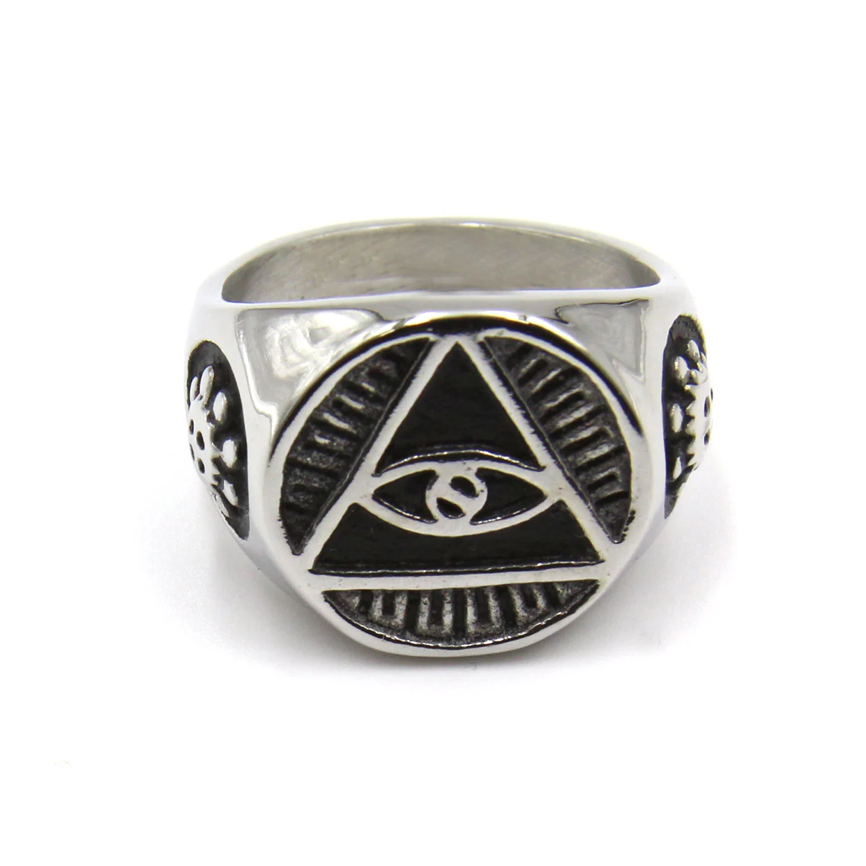 Anillo Acero Inoxidable Plateado Esotérico Triángulo