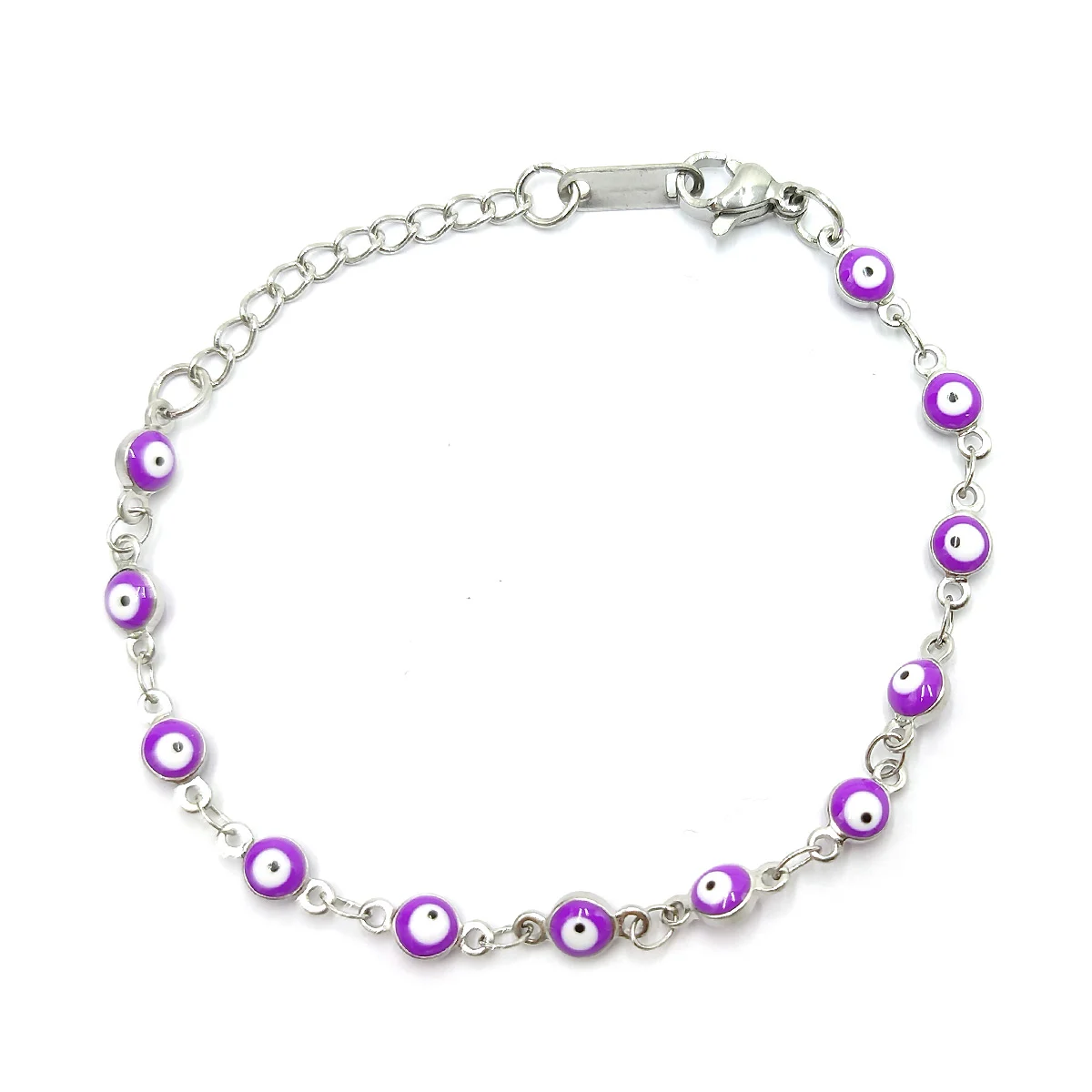 Pulsera Acero Inox Plateado Ojo Turco Morado 4 Mm Nobleza