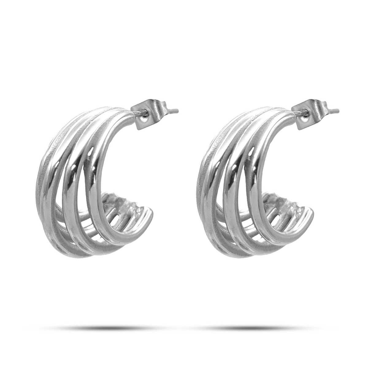 Aretes Acero Dorado Media Arracada Cinco Lineas Tubulares