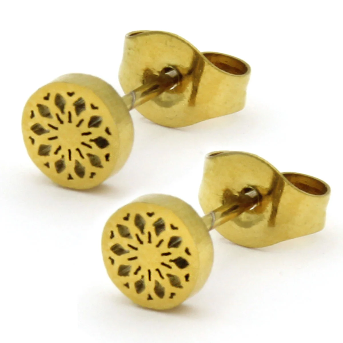 Arete Tipo Broquel Acero Dorado Mini Atrapasueños Chico