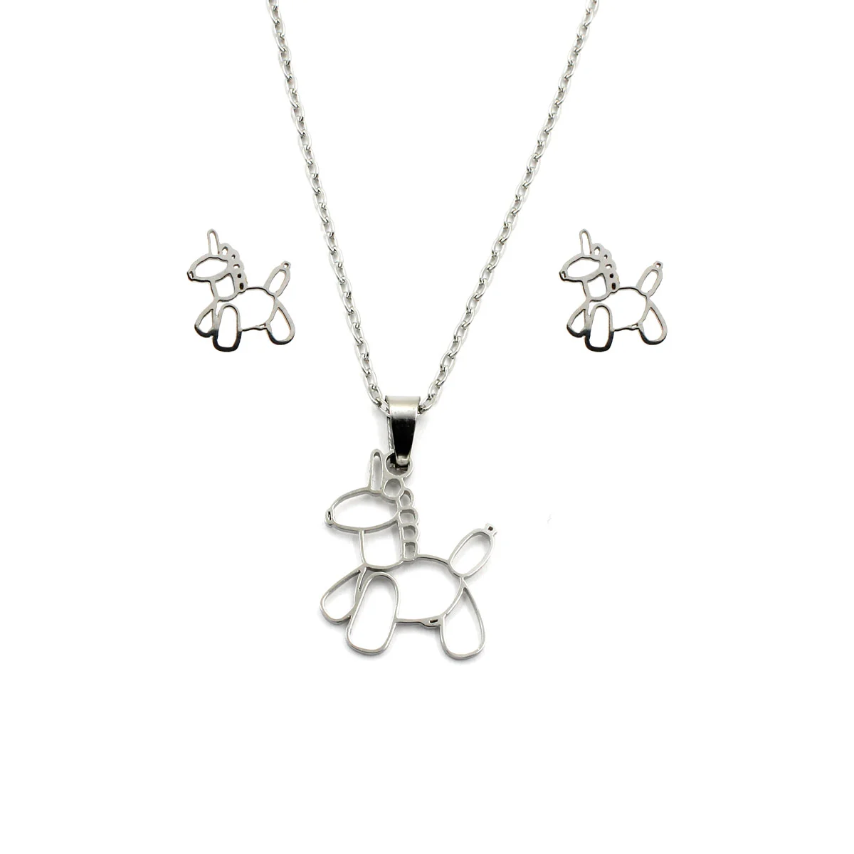 Set Joyeria Acero Plateado Unicornio Globo Fantasia