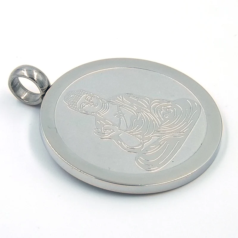 Dije de Acero Medalla Plateada Buda Sentado