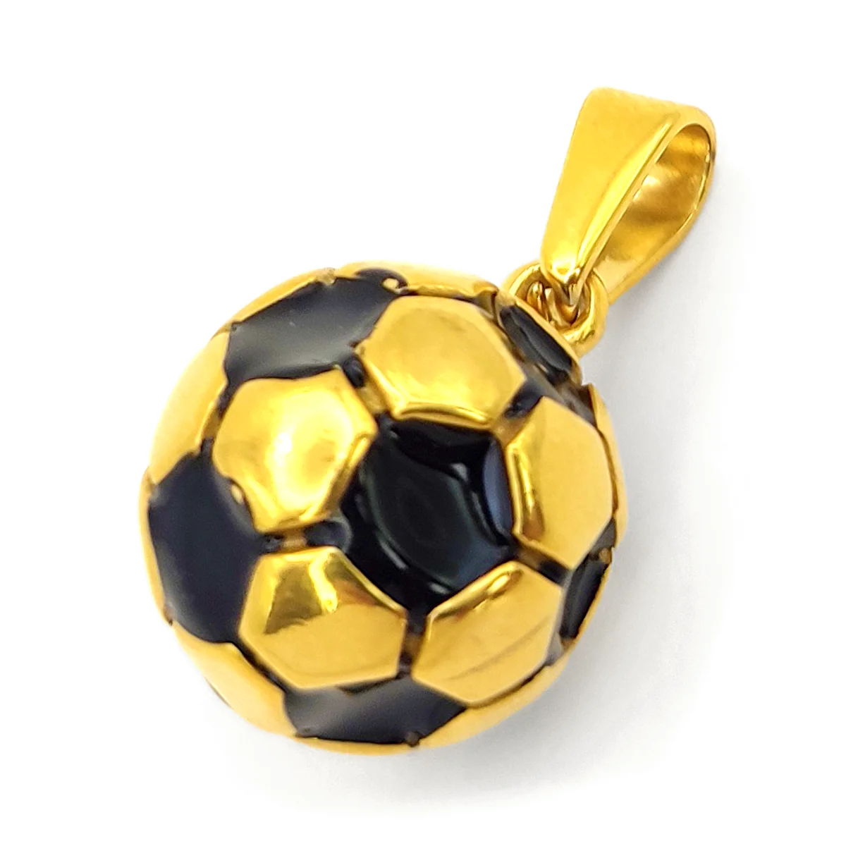 Dije Acero Inox Dorado Balón Fútbol Soccer Esmalte Negro
