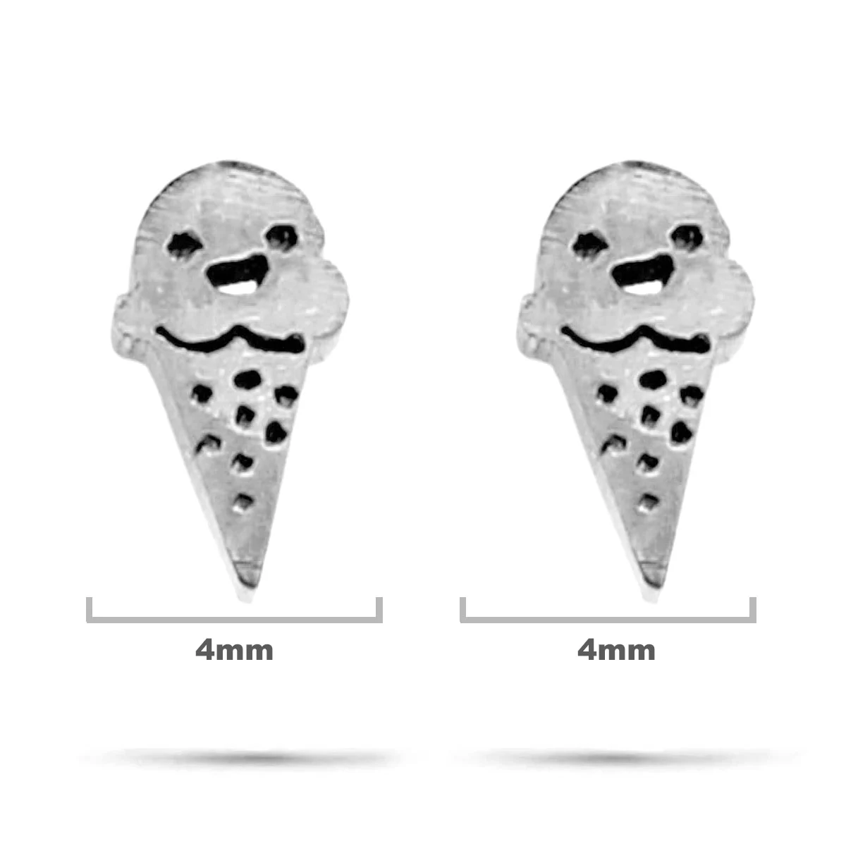 Aretes Acero Inox Plateado Tipo Broquel Cono de Nieve