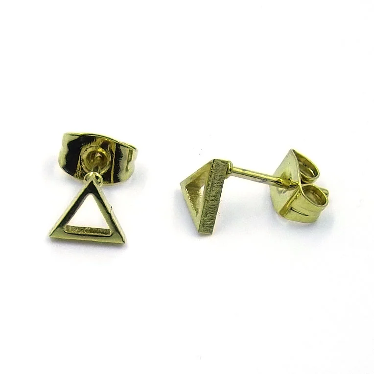 Aretes Acero Inoxidable Dorado tipo Broquel Triangulo Hueco