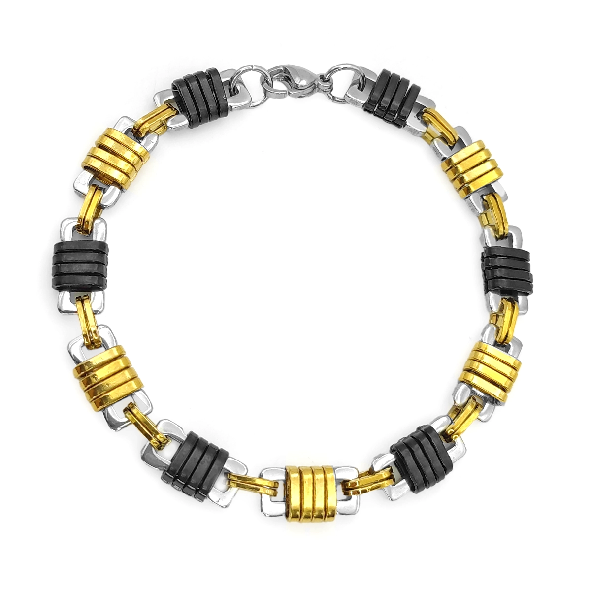Pulsera Acero Tricolor Eslabones Cuadrados Remaches