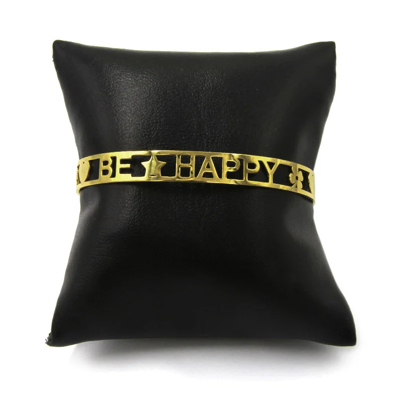 Pulsera Acero Inoxidable Dorado Brazalete Be Happy