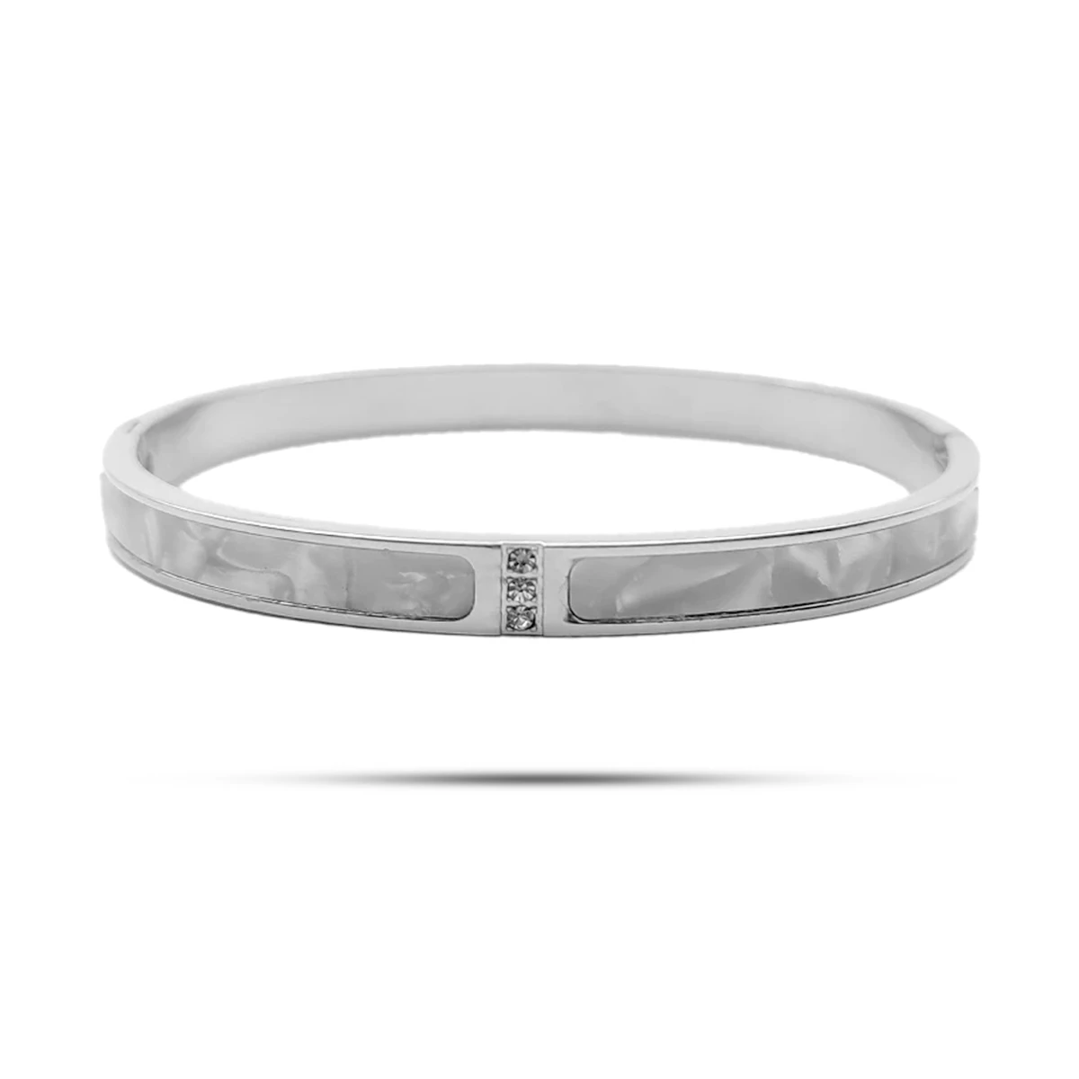 Pulsera Acero Brazalete Madre Perla Cristales Centro