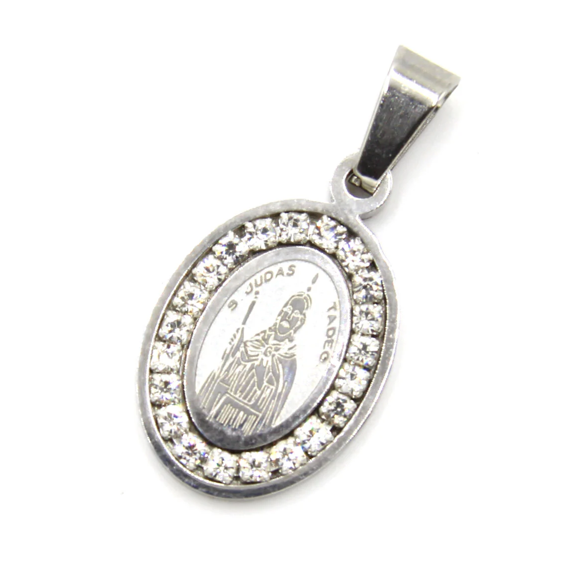 Dije Acero Plateado Medalla Ovalada San Judas Zirconia