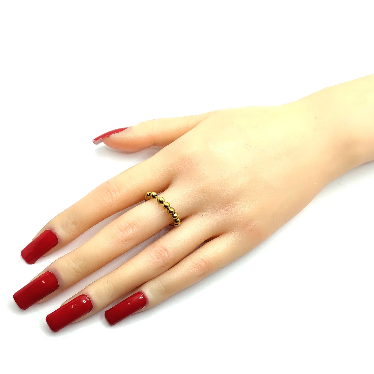 Anillo Acero Dorado Cuentas Movibles Anti Estrés Ansiedad