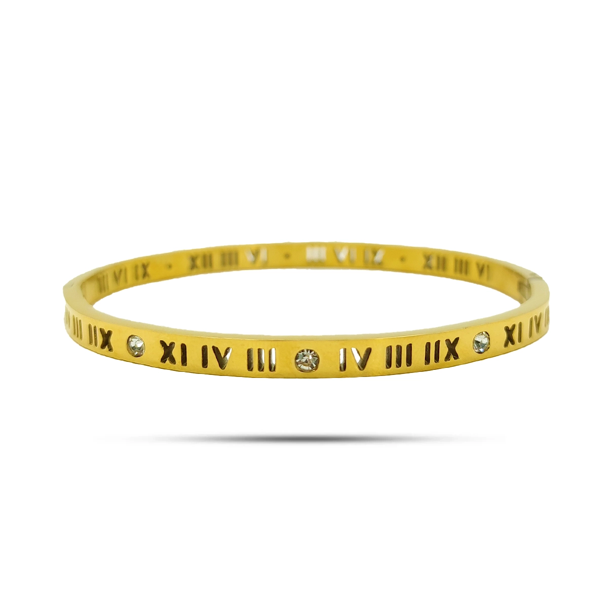 Pulsera Acero Brazalete Numeros Romanos Huecos Cristales