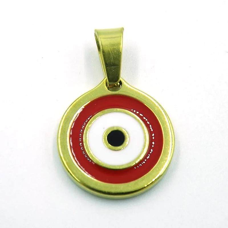 Dije de Acero Inox Dorado Ojo Turco Rojo