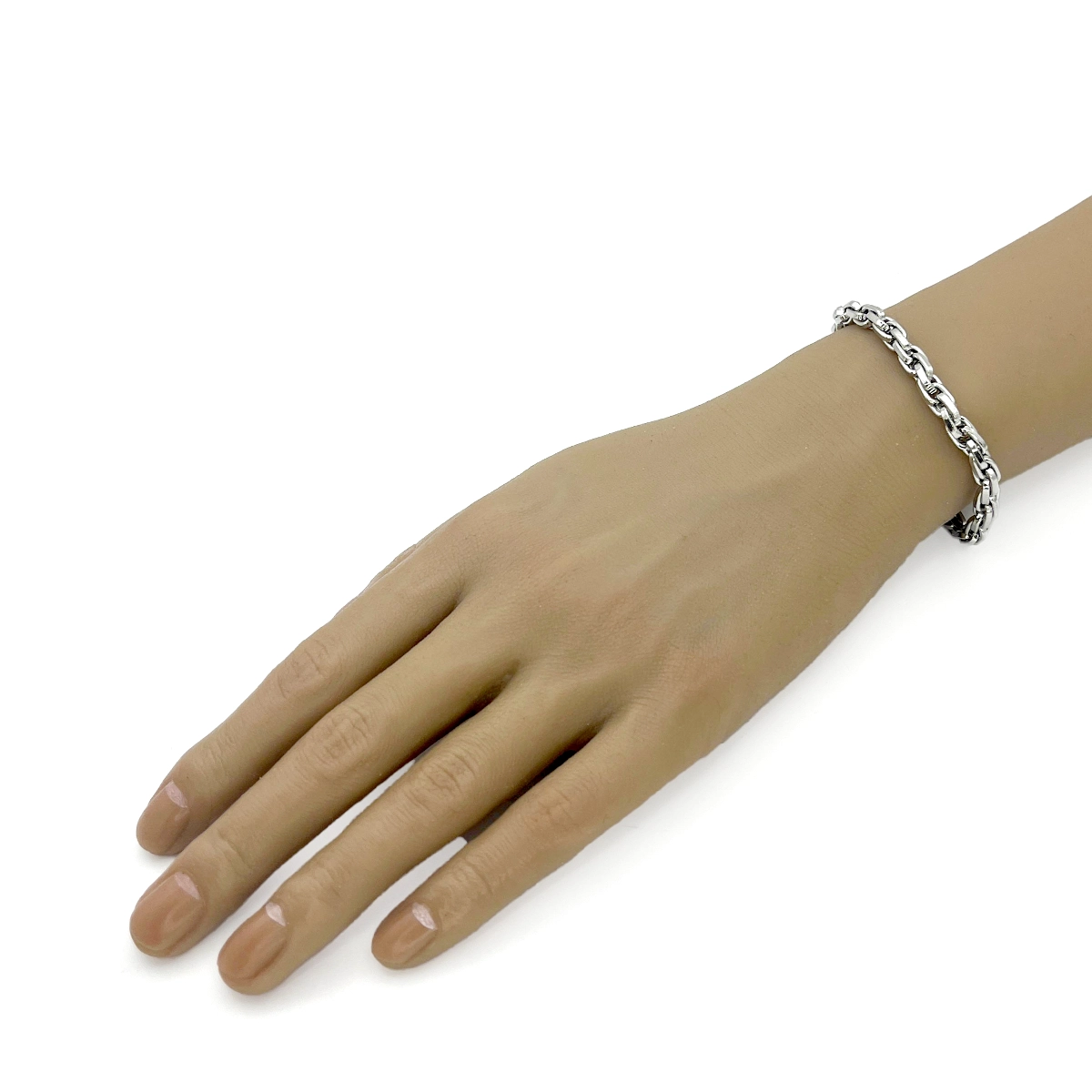Pulsera Acero Plateado Esclava Eslabon Oval Entrelazado
