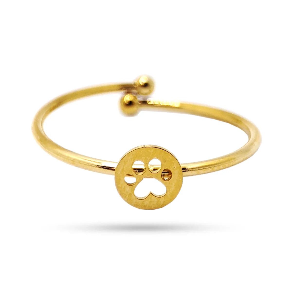 Anillo Acero Dorado Delgado Huella Perro Gato Ajustable
