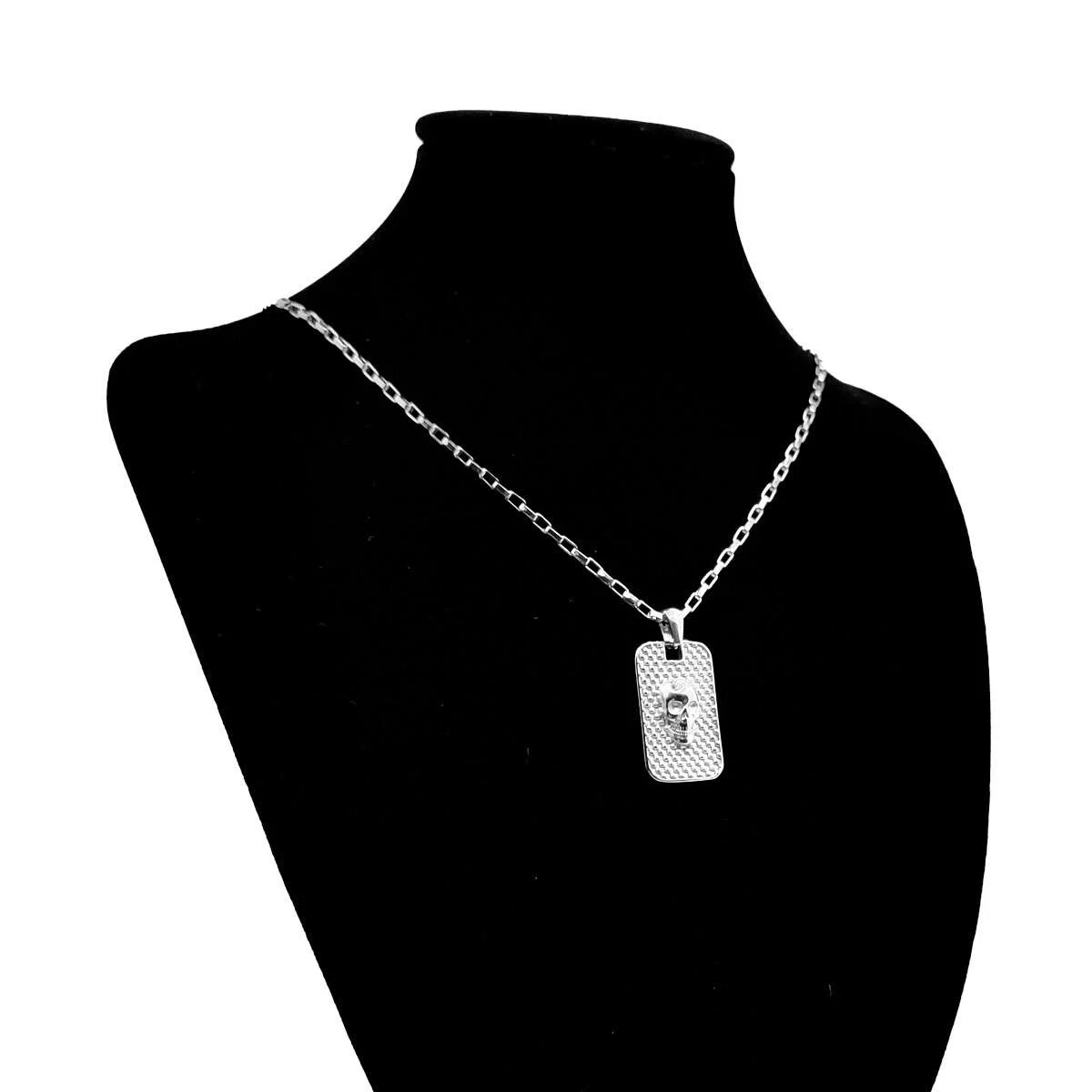 Collar Acero Plateado Placa Cráneo Calavera Real 26x16 mm