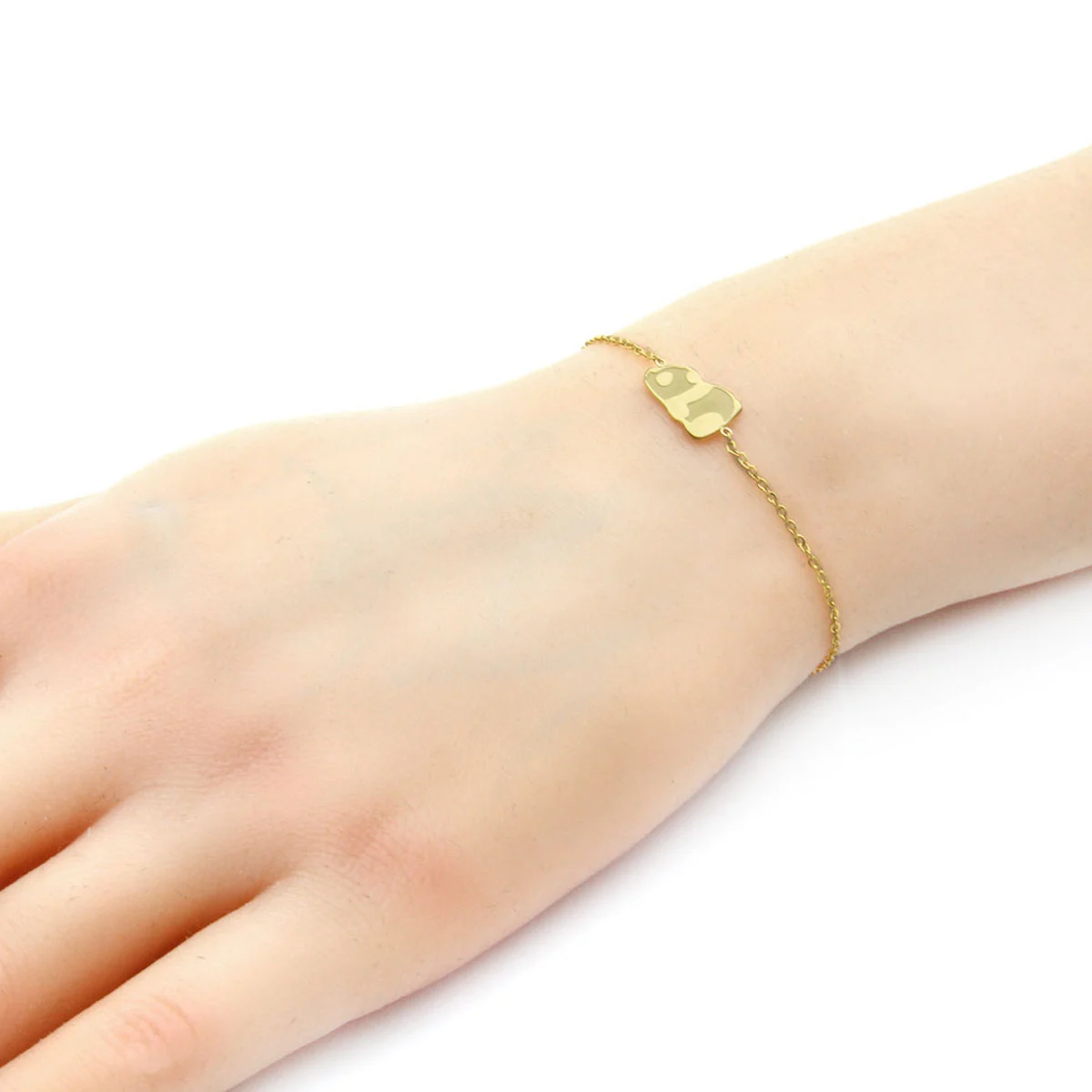 Pulsera Acero Inoxidable Dorado Panda Acostado Suerte