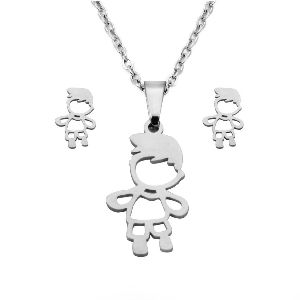 Set Joyeria Acero Inoxidable Plateado Hijo Niño Familia