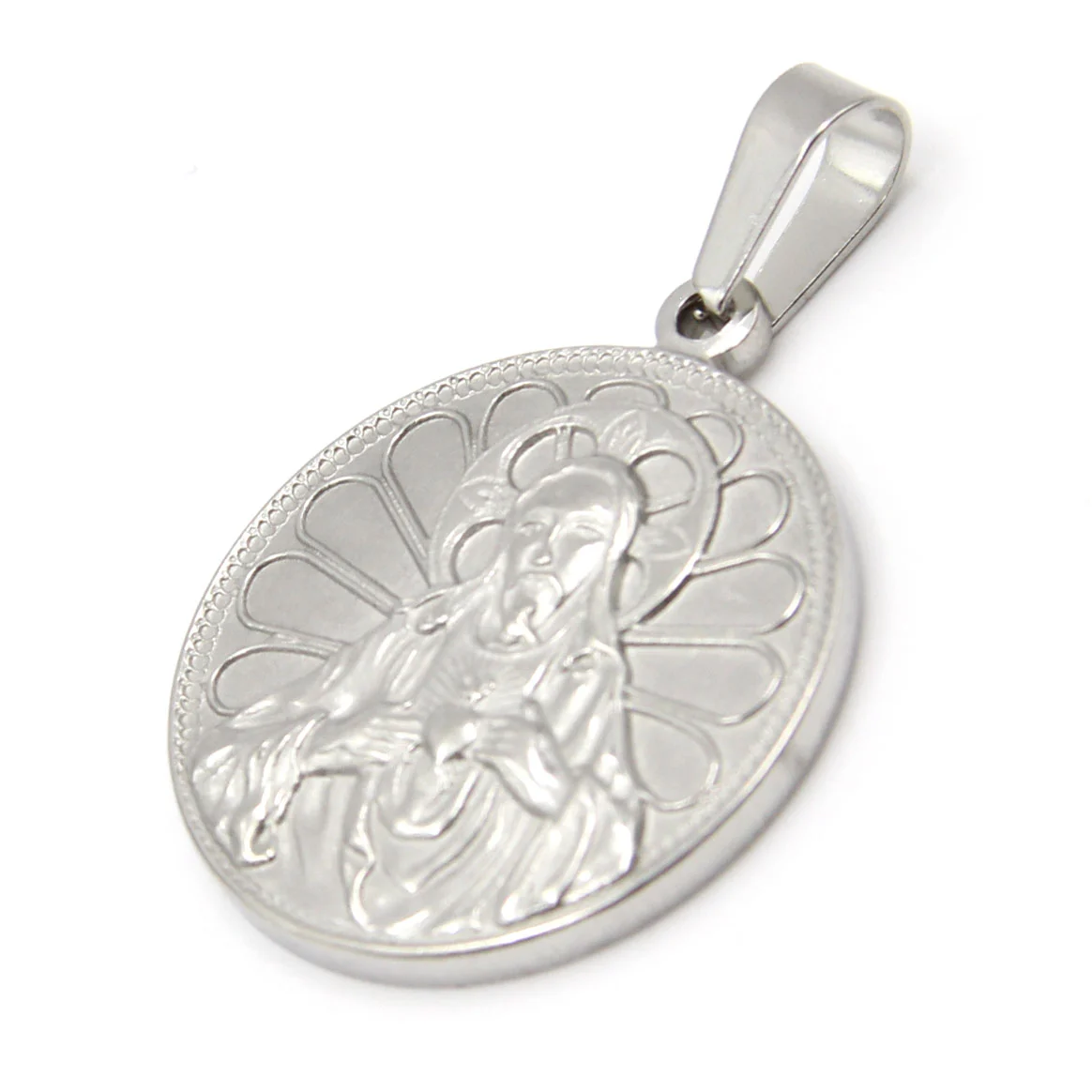 Dije Acero Inoxidable Plateado Sagrado Corazon de Jesus