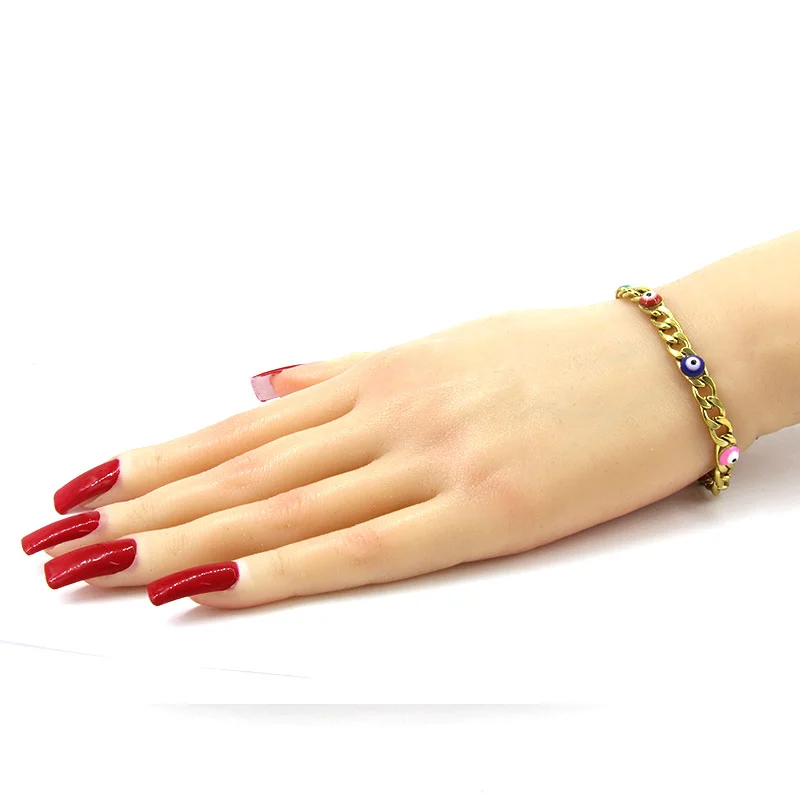Pulsera Acero Inox Dorado Eslabon 3en1 Ojos Turcos