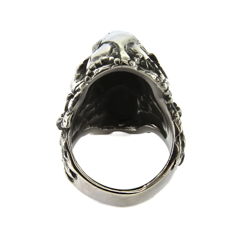 Anillo Acero Plateado Hombre Guerrero Azteca Calavera