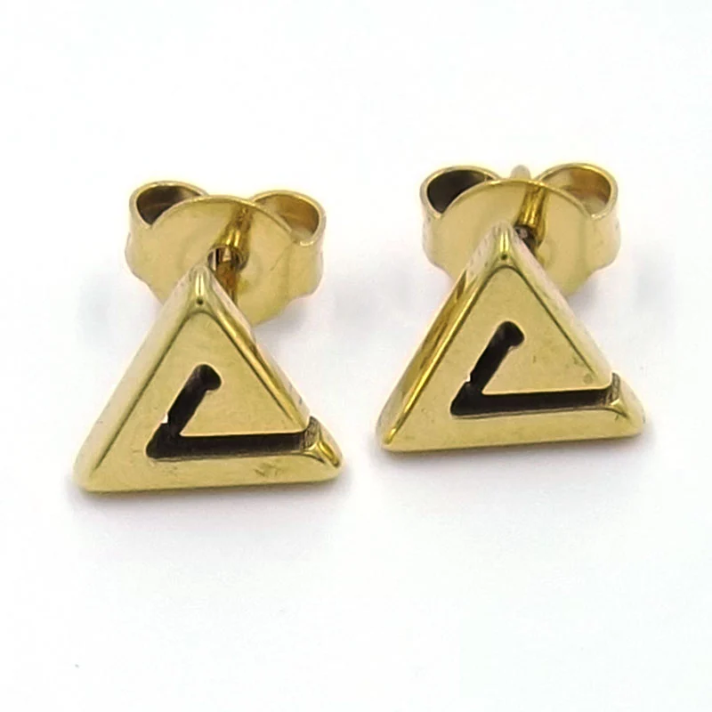 Aretes de Acero tipo Broquel Triangulo Espiral Dorado