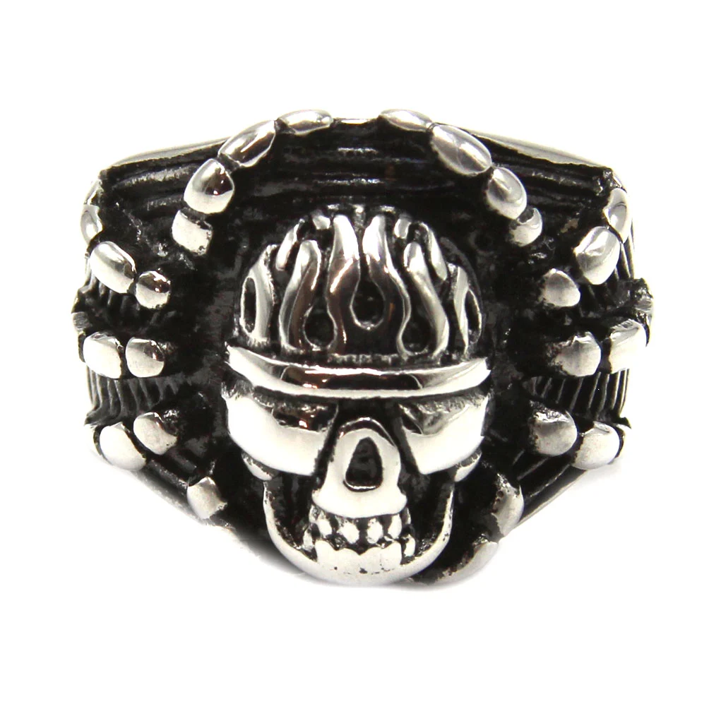 Anillo de Hombre Acero Calavera Lentes y Fuego Telaraña