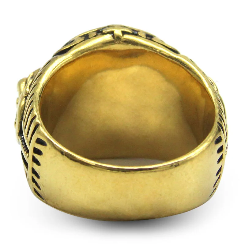 Anillo Hombre Acero Inoxidable Dorado Negro Ojo de Horus