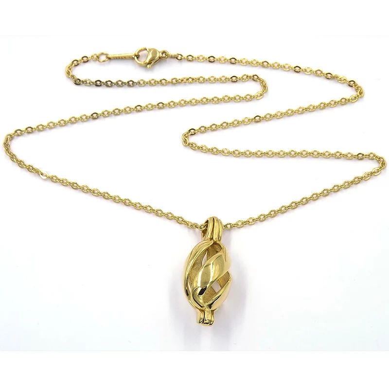 Collar Acero Inoxidable Jaula Rizo Dorado p/ Charms