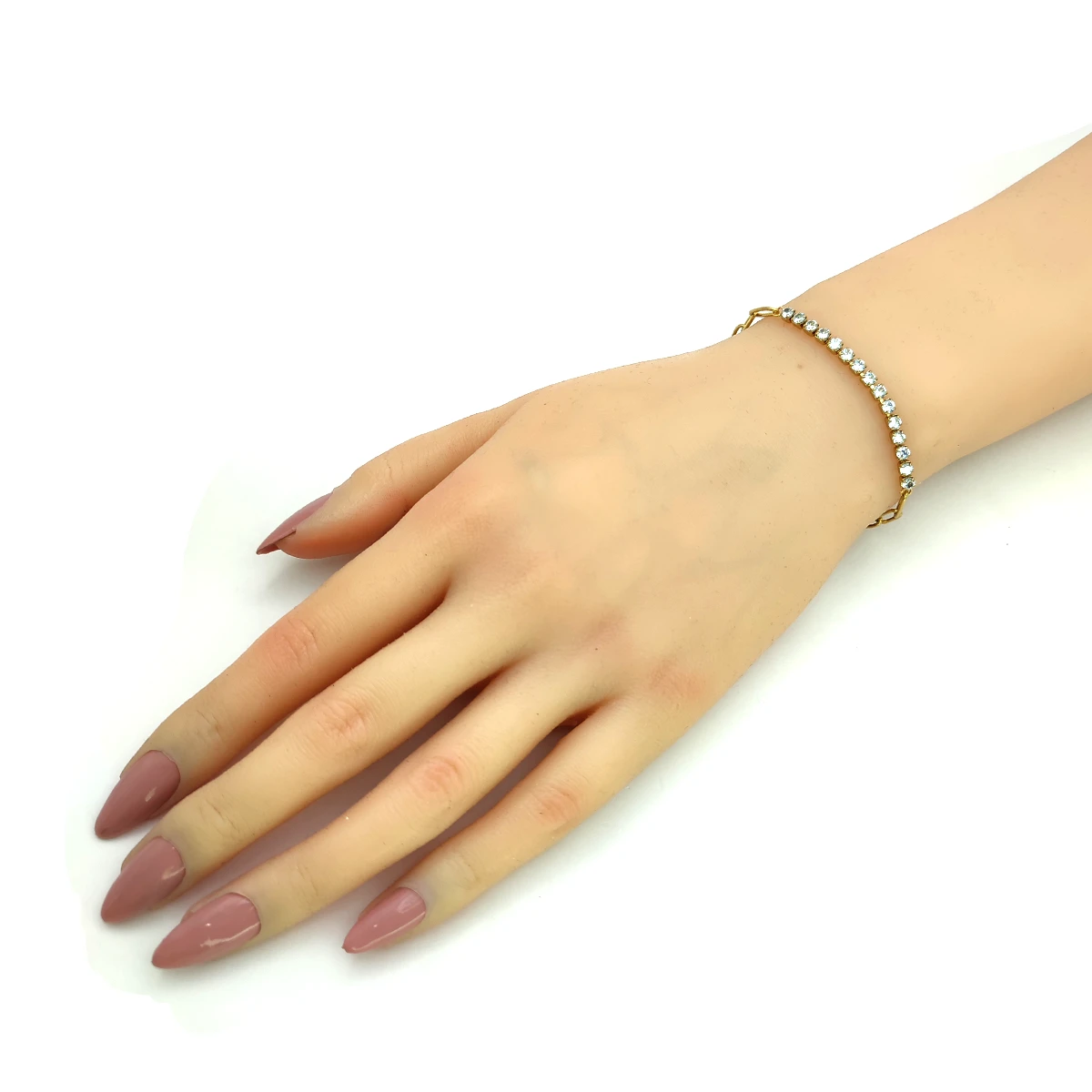 Pulsera Acero Dorado Jareta Cristales Claros Ajustable
