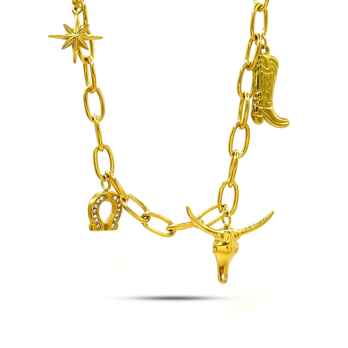Collar Acero Dorado Colgantes Vaqueros Toro Herradura