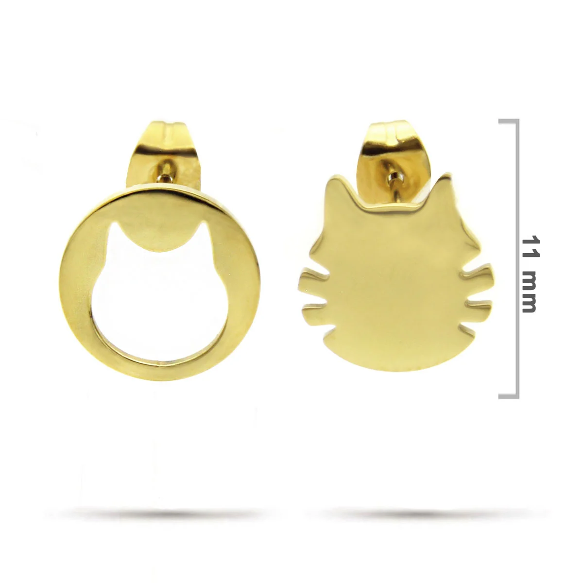 Aretes Acero Inoxidable Dorado Cabeza Gato Irregular Liso
