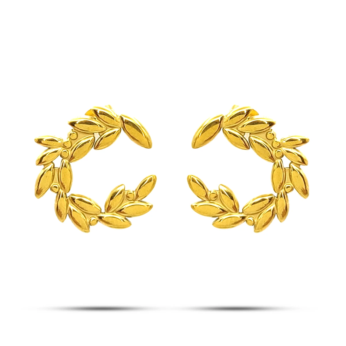 Aretes Acero Guirnaldas Hojas Diseño en C Elegante
