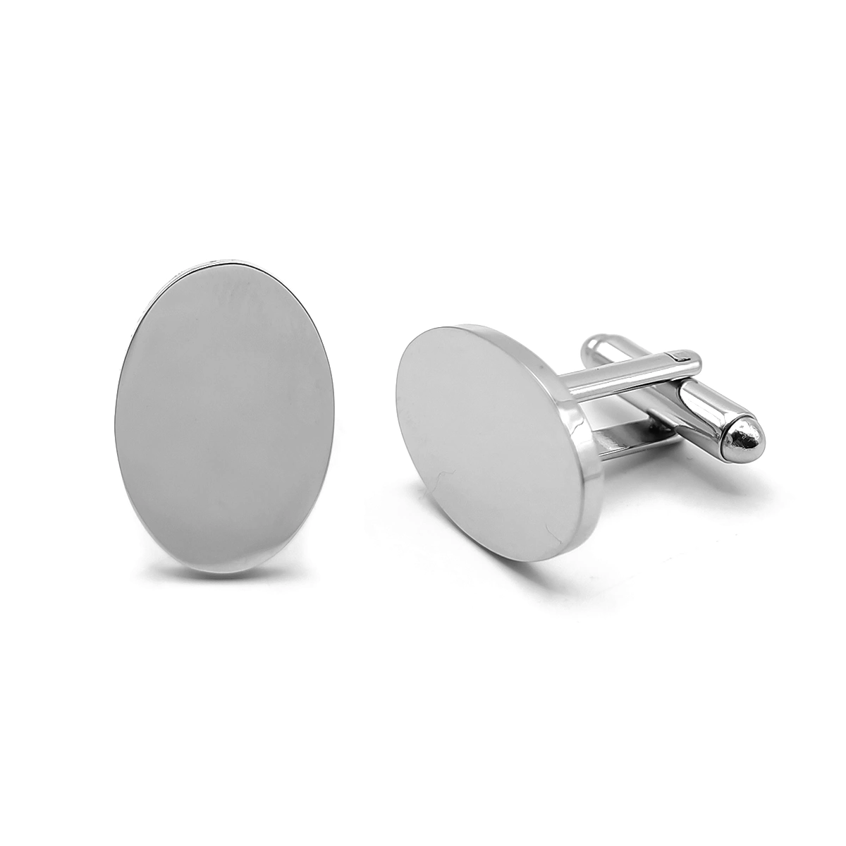 Mancuernillas Acero Plateado Oval Liso Para Grabado