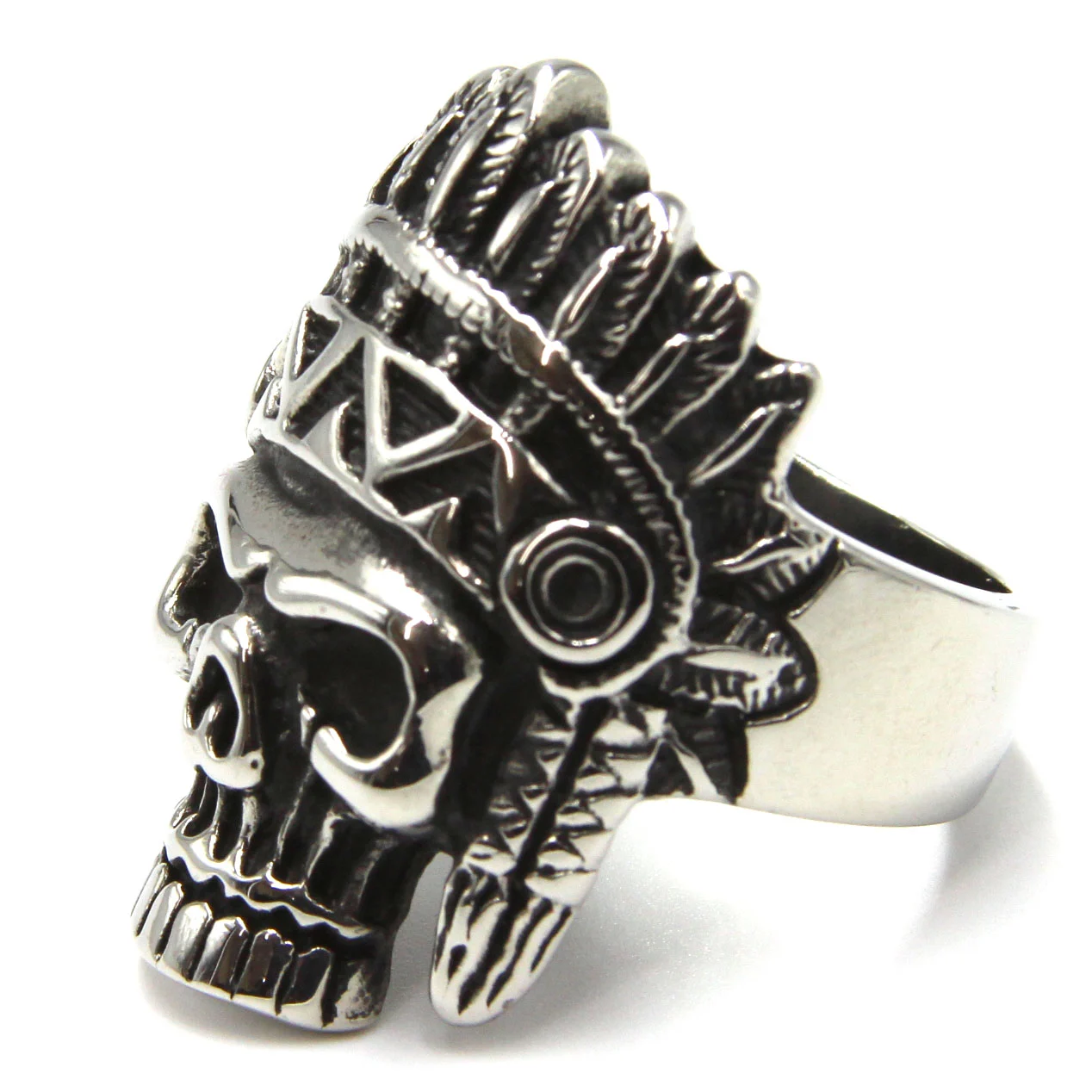 Anillo de Acero Plateado Apache Skull