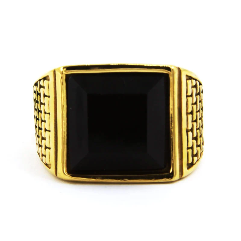 Anillo Acero Inox Dorado Hombre Vintage Lux Zirconia