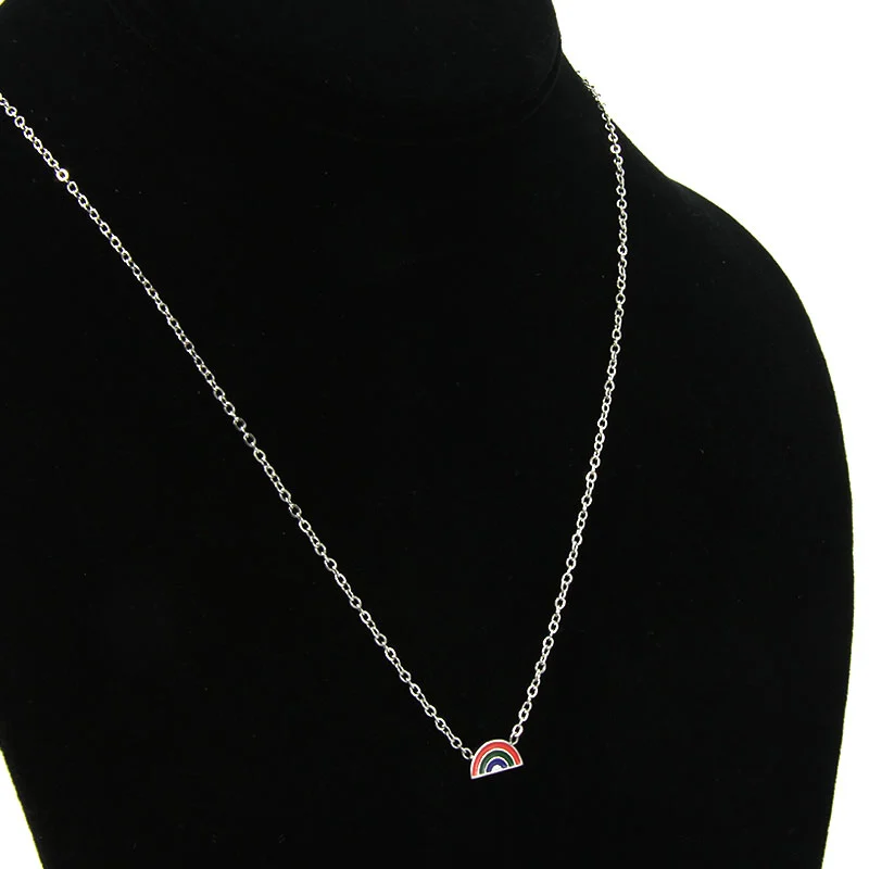 Collar Acero Inox Plateado Retro Mini Arcoiris Colorido