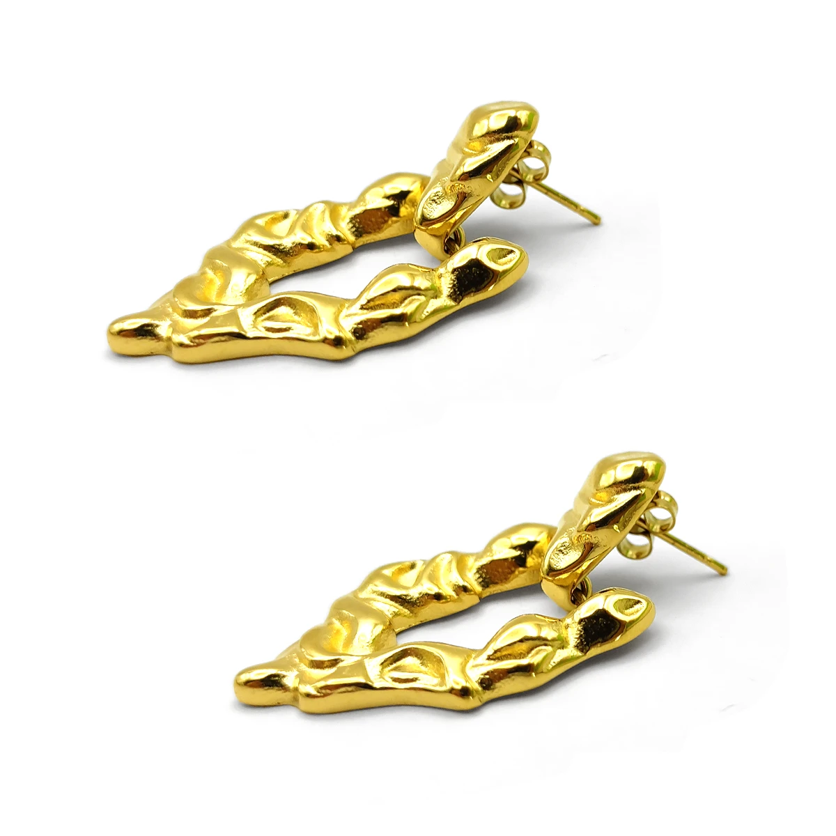 Aretes Acero Inox Dorado Triangulo Irregular Martillado